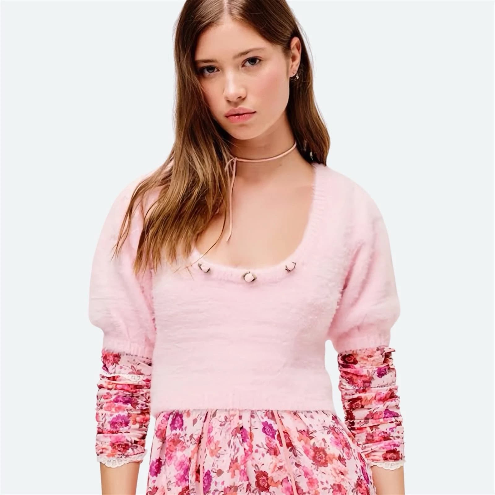 For Love & Lemons Anastasia Knit Sweater Top AU 6 / US 2 / XS Pink Y2K Whimsy