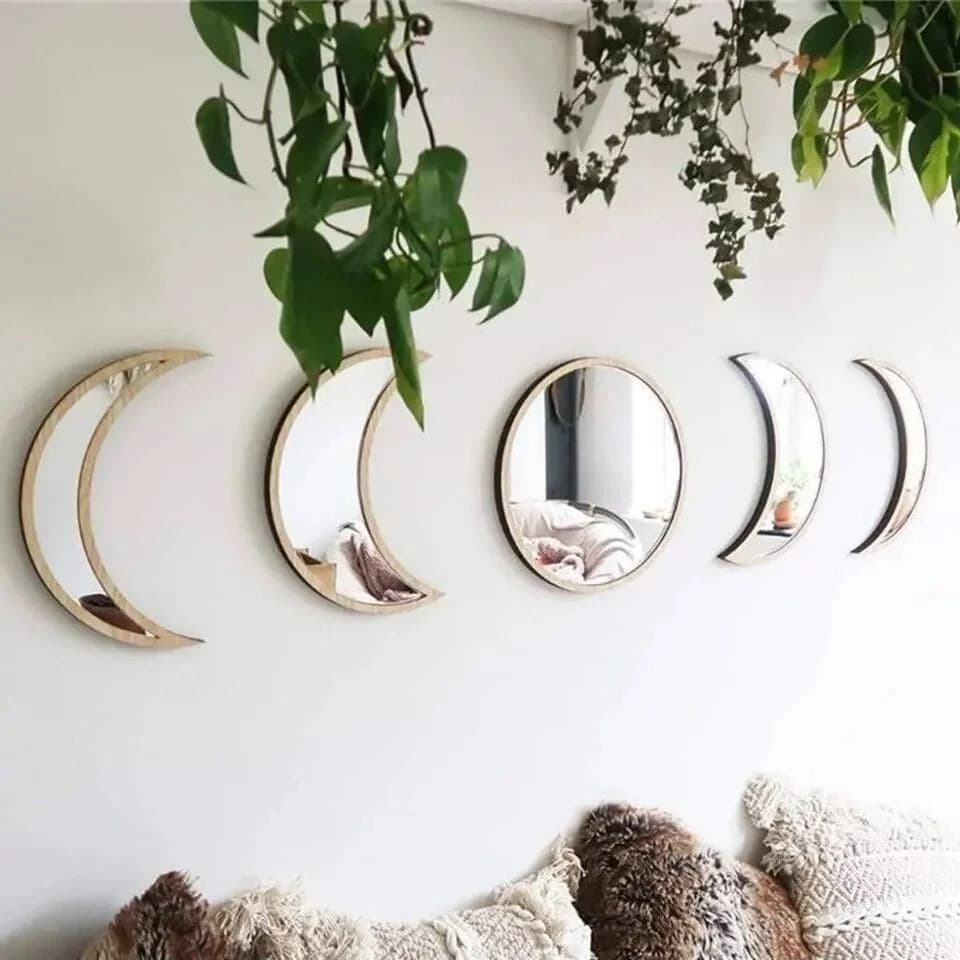 5 Piece Moon Phases Mirror Set Decorative Lunar Acrylic Mirrors Home Wall Decor