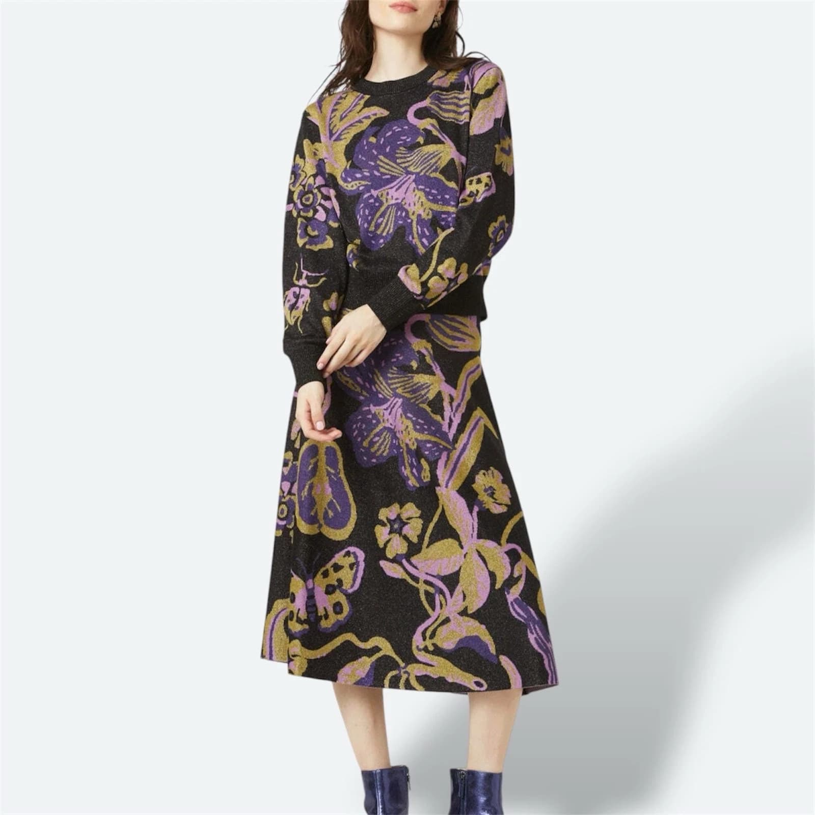 Gorman Forest Lily Lurex Knit Sweater & Skirt Set S / AU 8 / US 4 Floral Coord