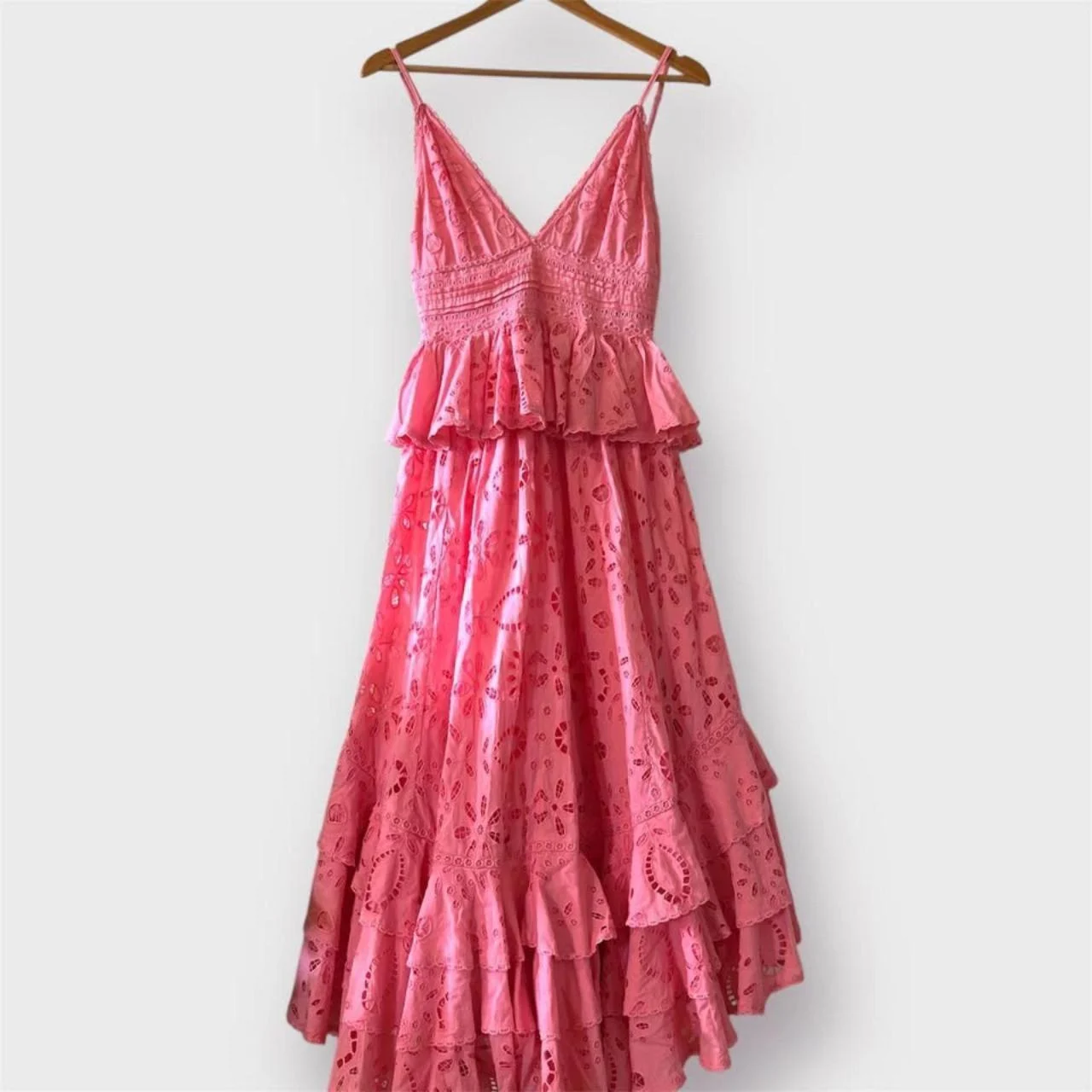 Rococo Sand Moss Tiered Maxi Dress S / AU 8 10 / US 4 6 / 100% Cotton Pink Midi