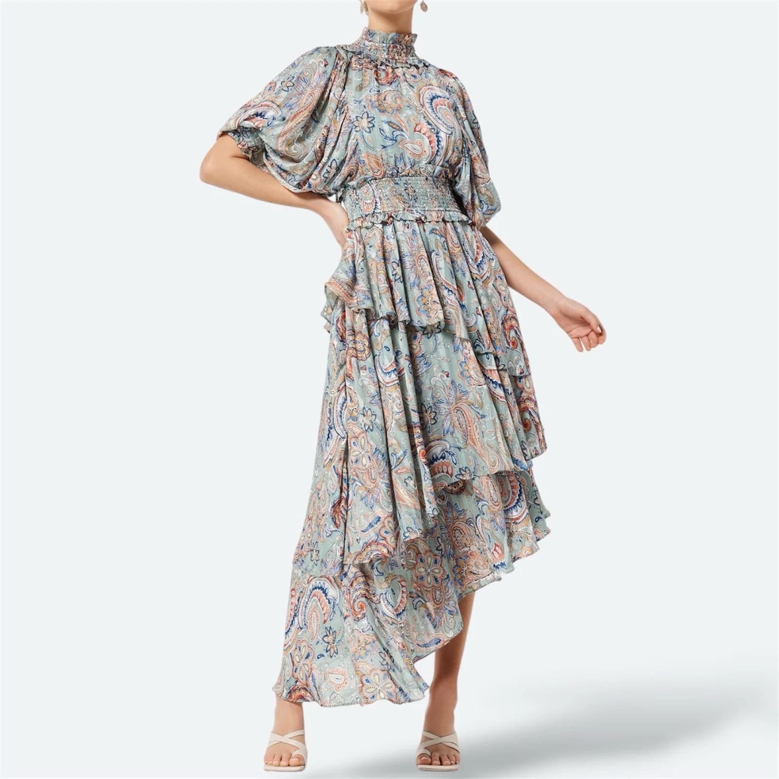 Elliatt Amaya Paisley Asymmetric Midi Dress S / AU 8 / US 4 Boho Party 70s Party